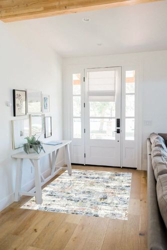 nuLOOM Aaliyah Abstract 4x6 Machine Washable Area Rug for Living Room Bedroom Dining Room Kitchen, Blue Multicolor/Ivory in White Scandinavian Entryway