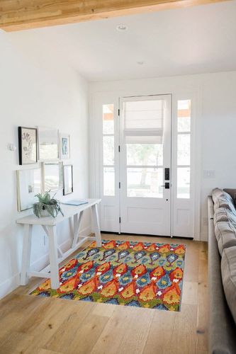 Unique Loom Outdoor Modern Collection Area Rug - Ikat (4' 1" x 6' 1" Rectangle, Multi/ Burgundy) in White Scandinavian Entryway