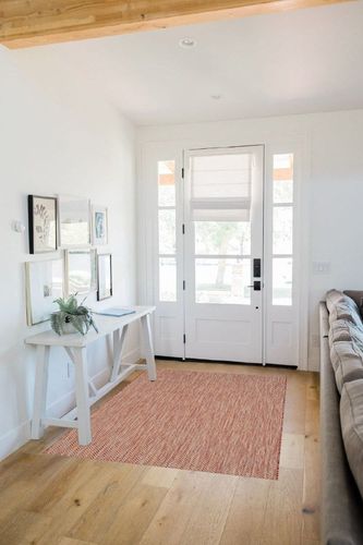 SAFAVIEH Courtyard Collection 4' x 5'7" Red/Beige CY8022 Indoor/ Outdoor Waterproof Easy-Cleaning Patio Backyard Mudroom Accent-Rug in White Scandinavian Entryway