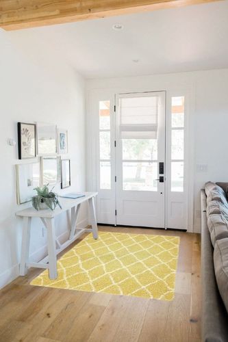 Unique Loom Rabat Shag Collection Modern Tribal Moroccan Inspired Plush & Soft Geometric Design Area Rug (4' 0 x 6' 0 Rectangular, Yellow/ Ivory) in White Scandinavian Entryway