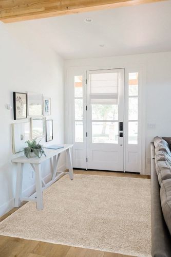 Beige Casuals, Shags, Solid & Striped Fluffy Bedroom Area Rug in White Scandinavian Entryway
