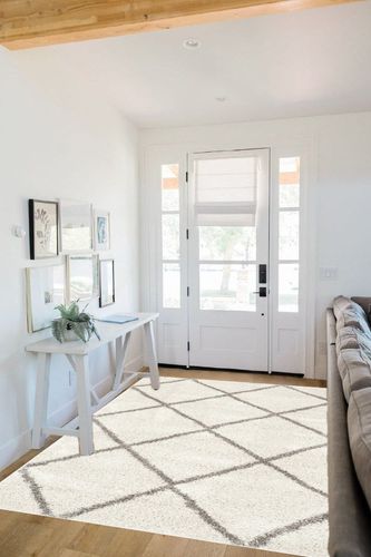‎Ivory/Grey ‎Shabby Chic ‎Non Slip ‎Living Room ‎Area Rug in White Scandinavian Entryway