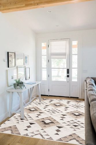 Ivory/Brown Shag & Flokati Non shedding Living Room Area Rug in White Scandinavian Entryway