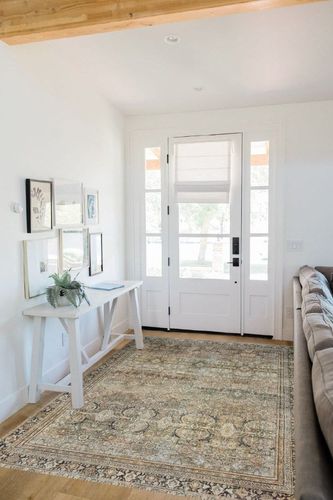 Loloi II Layla Collection LAY-03 Traditional Olive/Charcoal 5'-0" x 7'-6" Area Rug in White Scandinavian Entryway