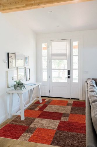 Unique Loom Autumn Collection Modern Contemporary Casual Abstract Area Rug, 5' 3" x 8', Multi/Dark Brown in White Scandinavian Entryway