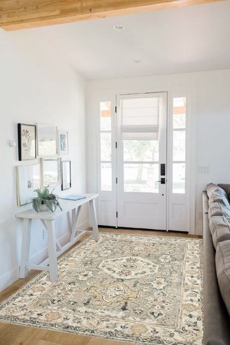 Safavieh Aspen Collection 5' x 8' Moss/Ivory APN601W Handmade Traditional Wool Area Rug in White Scandinavian Entryway