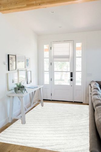 Orren Ellis Montpetit Hand-Woven Off White Area Rug, Size: Rectangle 5' x 8' in White Scandinavian Entryway