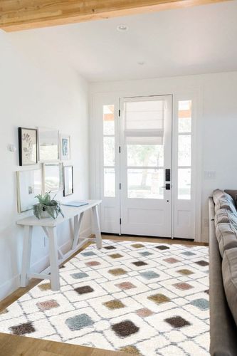 Elle Geometric Machine Made Power Loom Polypropylene Area Rug in Cream/Gold/Brown ... in White Scandinavian Entryway