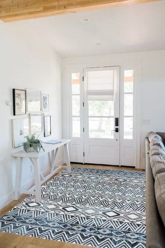 Atkisson Geometric Machine Washable Performance Light Aqua/Blue Rug Ivy Bronx Rug ... in White Scandinavian Entryway