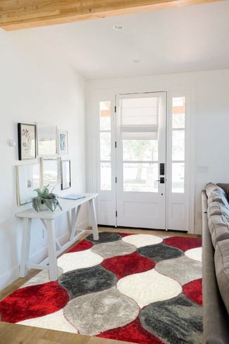 United Rugs - 4D Shaggy 6488 Thick Soft Plush Modern Shag Stain-Resistant Area Rug (Red, 5' x 7') in White Scandinavian Entryway