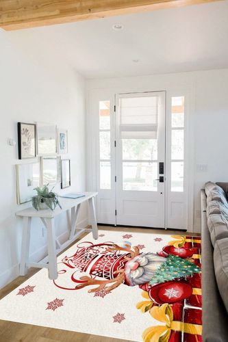Christmas Gnomes Area Rug for Living Room Bedroom 5x8, Large Runner Rug Carpet Washable Rugs Non-Shedding Floor Cover Mat for Kitchen Dining Kids Room Decor Christmas Tree Gift Elk in White Scandinavian Entryway