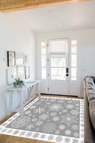 Christmas Snowflake Area Rug Rectangle Carpets Abstract Geometry,Non Slip Floor Mats Carpet Washable Indoor Doormats Accent Mat Grey White Home Decor Non-Shedding Area Rugs 60x96In in White Scandinavian Entryway