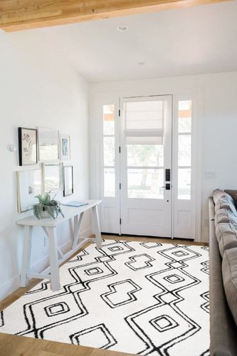 JONATHAN Y MOH401A-5 Deia Moroccan Style Diamond Shag Indoor Area-Rug Bohemian Geometric Easy-Cleaning Bedroom Kitchen Living Room Non Shedding, 5 X 8, White/Black in White Scandinavian Entryway