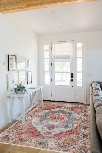 Comeet Area Rug 5x8, Living Room Bedroom Rug, Washable Vintage Area Rug Anti Slip Floor Carpet for Dining Room Home Orange/Blue in White Scandinavian Entryway