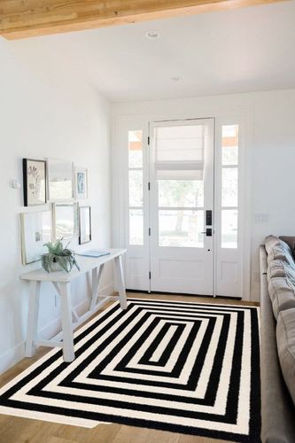Abani Contemporary Black & Ivory 5'3" x 7'6" Area Rug, Contrasting Geometric Modern Stripe Symmetrical Living Room Carpet Rugs in White Scandinavian Entryway