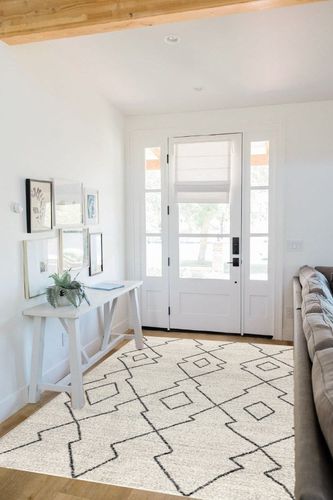 JONATHAN Y MOH202A-5 Alia Moroccan Beni Souk Indoor Farmhouse Area-Rug Bohemian Minimalistic Geometric Easy-Cleaning Bedroom Kitchen Living Room Non Shedding, 5 X 8, Cream,Black in White Scandinavian Entryway