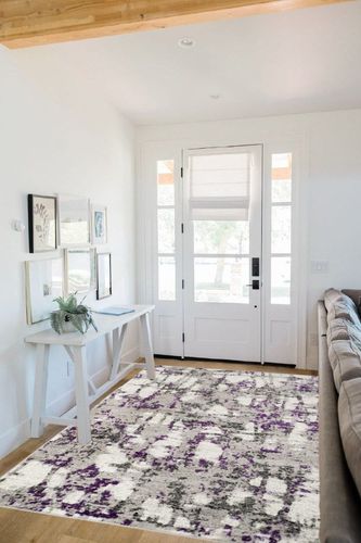 SAFAVIEH Skyler Collection Area Rug - 5'1" x 7'6", Grey & Purple, Modern Abstract Design, Non-Shedding & Easy Care, Ideal for High Traffic Areas in Living Room, Bedroom (SKY193R) in White Scandinavian Entryway