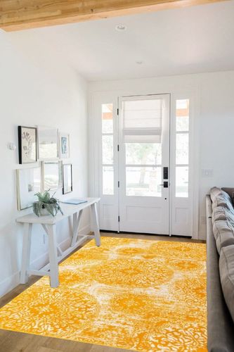 Unique Loom Sofia Collection Area Rug - Grand (5' 3" x 8' Rectangle, Yellow/ Ivory) in White Scandinavian Entryway