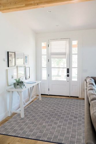 Home Conservatory Squares Handwoven Indoor/Outdoor Rug, 5 X 8 Feet, Blue/White Geometric Pattern in White Scandinavian Entryway
