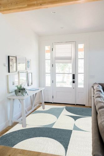 Abani Deco Collection Area Rug -Cream/Green Modern Geometric Design -5'3" x 7'6" - Easy to Clean - Durable for Kids and Pets - Non-Shedding - Medium Pile - Soft Feel -for Living Room, Bedroom & Office in White Scandinavian Entryway