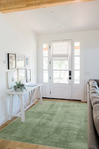 Unique Loom Studio Solid Shag Collection Urban Modern Super Soft & Plush Area Rug, 5 ft x 8 ft, Sage Green in White Scandinavian Entryway