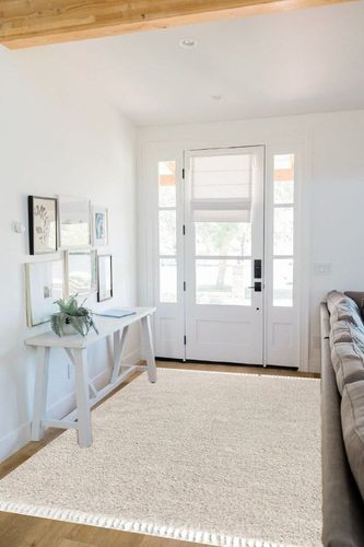 JONATHAN Y MCR100D-5 Mercer Shag Plush Tassel Indoor Area-Rug Bohemian Modern Contemporary Solid Easy-Cleaning Bedroom Kitchen Living Room, 5 X 8, Cream with Tassel in White Scandinavian Entryway