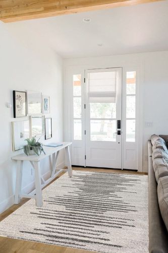 JONATHAN Y MOH205A-5 Aya Berber Stripe Geometric Indoor Farmhouse Area-Rug Bohemian Minimalistic Striped Easy-Cleaning Bedroom Kitchen Living Room Non Shedding, 5 X 8, Cream,Gray in White Scandinavian Entryway