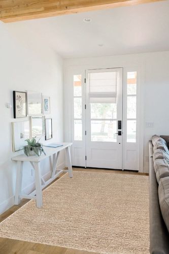 Unique Loom Davos Shag Collection Area Rug - Solid (5' 3" x 8' Rectangle, Linen) in White Scandinavian Entryway