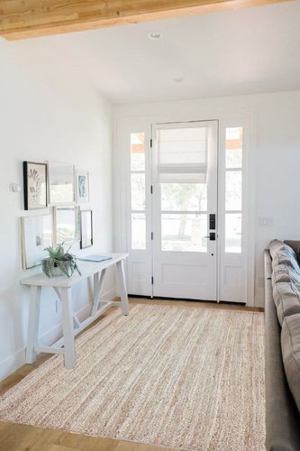 Unique Loom Braided Jute Collection Area Rug - Dhaka (5' 1" x 8' Rectangle, Natural) in White Scandinavian Entryway