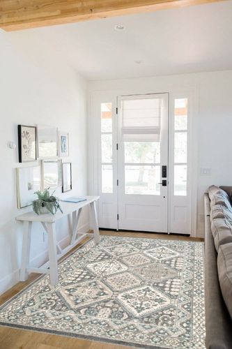nuLOOM Becca Traditional Tiled Area Rug, 5x8, Charcoal in White Scandinavian Entryway