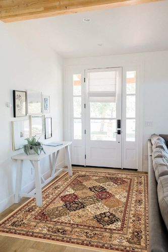 SAFAVIEH Lyndhurst Collection Area Rug - 5'3" x 7'6", Multi & Beige, Traditional Oriental Design, Non-Shedding & Easy Care, Ideal for High Traffic Areas in Living Room, Bedroom (LNH221C) in White Scandinavian Entryway