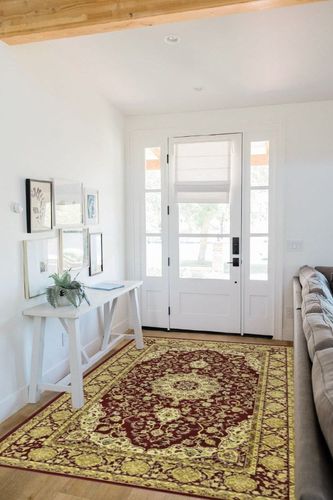 WESTLOOM Area Rug 5x8 Vintage Bohemian Medallion Rugs Boho Floral Floor Cover Indoor Soft Plush Rug Retro Oriental Non-Slip Floor Mat Non-Slip Non-Shedding Throw Carpet for Living Room Bedroom Red in White Scandinavian Entryway