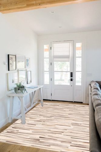 eCarpet Gallery Hand-Knotted | Area Rug for Living Room, Bedroom | Cowhide Patchwork Accent Grey Rug 5'3" x 7'6" | 350179 in White Scandinavian Entryway