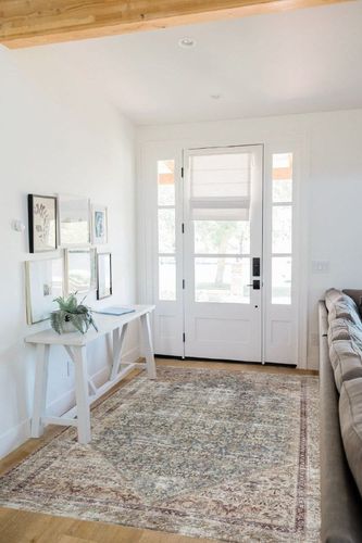 Loloi Amber Lewis x Loloi Georgie Collection GER-04 Teal/Antique 5'-0" x 7'-6" Area Rug in White Scandinavian Entryway