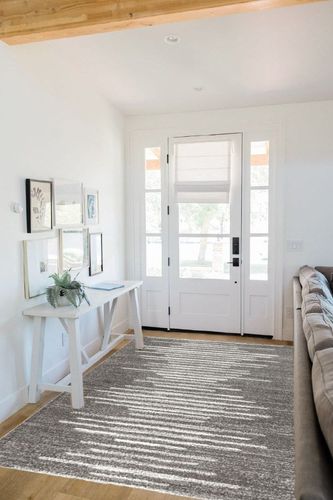 JONATHAN Y MOH205B-5 Aya Berber Stripe Geometric Indoor Farmhouse Area-Rug Bohemian Minimalistic Striped Easy-Cleaning Bedroom Kitchen Living Room Non Shedding, 5 X 8, Gray,Cream in White Scandinavian Entryway