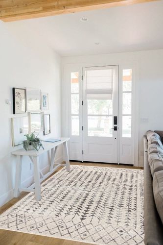 JONATHAN Y MOH210A-5 Ziri Moroccan Geometric Indoor Farmhouse Area-Rug Bohemian Minimalistic Easy-Cleaning Bedroom Kitchen Living Room Non Shedding, 5 X 8, Cream,Gray in White Scandinavian Entryway