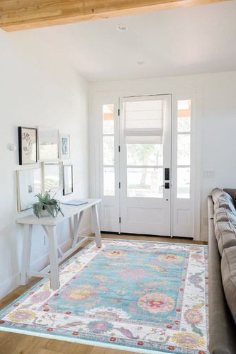 Rugs.com Paragon Collection Rug – 5' x 8' Aqua Medium-Pile Rug Perfect for Bedrooms, Dining Rooms, Living Rooms in White Scandinavian Entryway