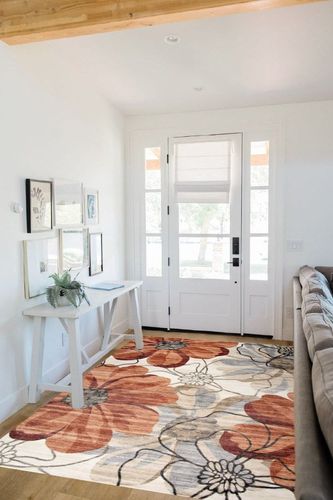 RUG BRANCH Blossom Modern Floral Red Beige Indoor Soft Area Rug for Living Room, Bedroom, Dining Room, and Office - 5' x 8' (Exact Size: 5'3" X 7'7") in White Scandinavian Entryway