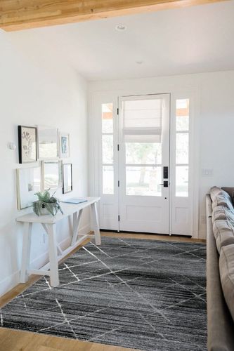 GlowSol Area Rug 5x8 Abstract Line Area Rugs for Living Room,Bedroom,Hallway,Dining Room,Non-Shedding,Non Slip Floor Decoration Carpets,Gray-White,5x8 Feet in White Scandinavian Entryway