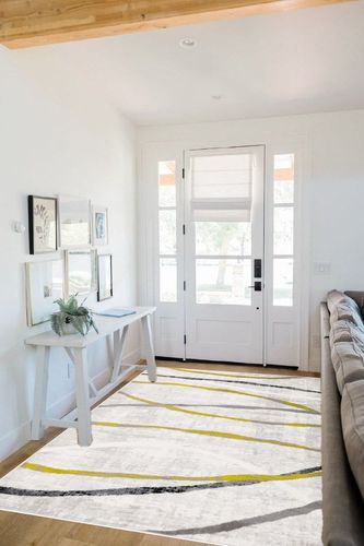 SAFAVIEH Skyler Collection Area Rug - 5'1" x 7'6", Ivory Grey & Green, Abstract Design, Ideal for High Traffic Areas in Living Room, Bedroom, Dining (SKY112Y-5) in White Scandinavian Entryway