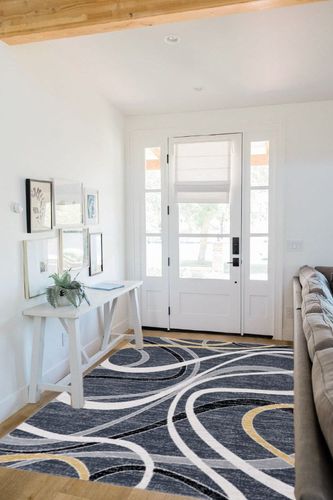 Safavieh Odyssey Collection Area Rug - 5'3" x 7'6", Black & Grey Gold, Modern Abstract Design, Non-Shedding & Easy Care, Ideal for High Traffic Areas in Living Room, Bedroom (ODY812Z) in White Scandinavian Entryway