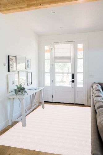 Safavieh Augustine Collection Area Rug - 5' x 7'7", Ivory & Pink, Cotton Stripe Fringe Design, Non-Shedding & Easy Care, Ideal for High Traffic Areas in Living Room, Bedroom (AGT501U) in White Scandinavian Entryway
