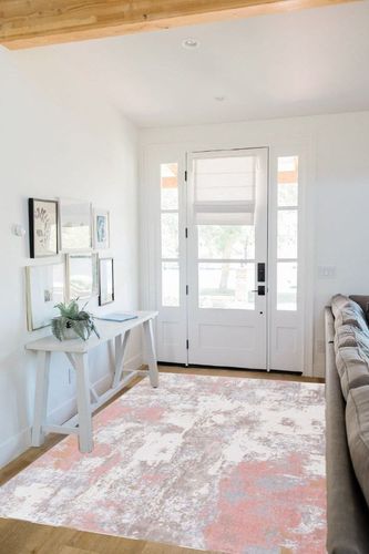Safavieh Bayside Collection Area Rug - 5'3" x 7'6", Ivory & Grey Pink, Modern Design, Non-Shedding & Easy Care, Machine Washable Ideal for High Traffic Areas in Living Room, Bedroom (BAY128A) in White Scandinavian Entryway