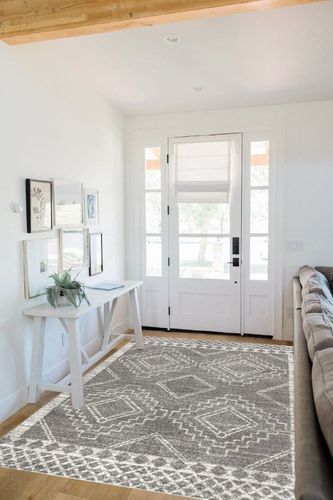 JONATHAN Y MOH200C-5 Amir Moroccan Beni Souk Indoor Area-Rug Bohemian Farmhouse Rustic Geometric Easy-Cleaning Bedroom Kitchen Living Room Non Shedding, 5 X 8, Gray,Cream in White Scandinavian Entryway