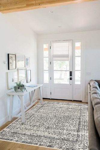 JONATHAN Y BMF108C-5 Bohemian Filigree Modern Indoor Area-Rug Floral Vintage Casual Easy-Cleaning High Traffic Bedroom Kitchen Living Room Non Shedding, 5 X 8, Black in White Scandinavian Entryway