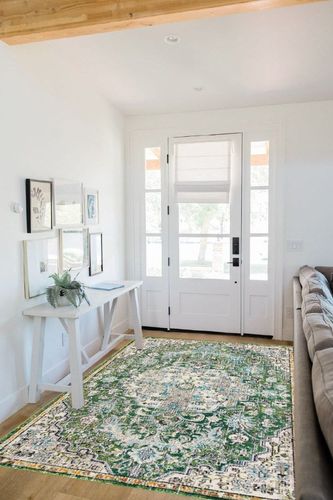 SAFAVIEH Madison Collection Area Rug - 5'3" x 7'6", Green & Turquoise, Boho Chic Medallion Distressed Design, Non-Shedding & Easy Care, Ideal for High Traffic Areas in Living Room, Bedroom (MAD447Y) in White Scandinavian Entryway