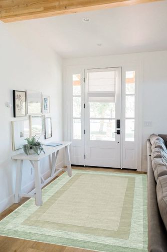 SAFAVIEH Impressions Collection Area Rug - 5' x 8', Green & Beige, Handmade Wool, Ideal for High Traffic Areas in Living Room, Bedroom (IM821D) in White Scandinavian Entryway