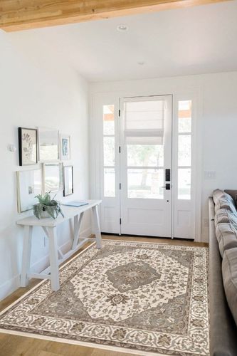 Superior Indoor Area Rug, Jute Backed, Traditional Oriental Medallion, Perfect for Hallway, Entryway, Living Room, Bedroom, Office, Kitchen, Glendale Collection, 5' x 8', Green in White Scandinavian Entryway
