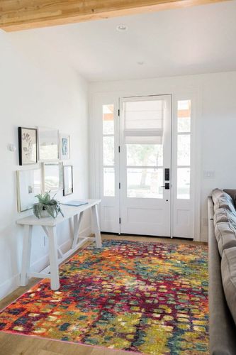 Unique Loom Jardin Collection Colorful, Vibrant, Abstract, Modern Area Rug, 5 ft 0 x 8 ft 0 Rectangular, Multi/Blue in White Scandinavian Entryway