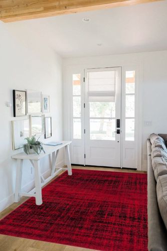 SAFAVIEH Adirondack Collection Area Rug - 5'1" x 7'6", Red & Black, Modern Abstract Design, Non-Shedding & Easy Care, Ideal for High Traffic Areas in Living Room, Bedroom (ADR116F) in White Scandinavian Entryway